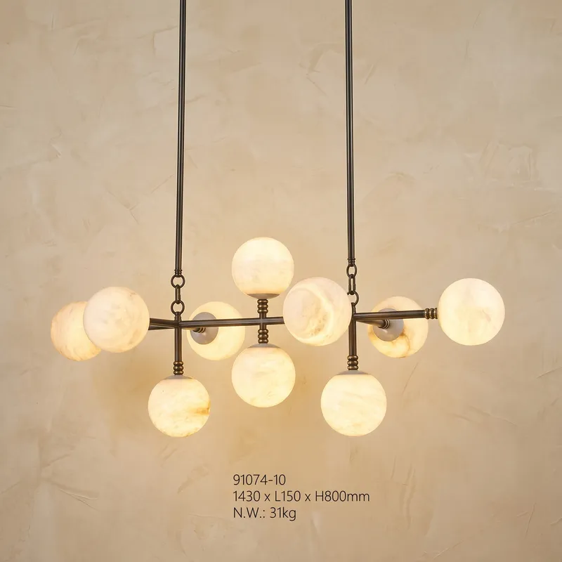 Brass 10-orb Alabaster Pendant Light — YIOSI Lamps LED Landscape Lights  3000K