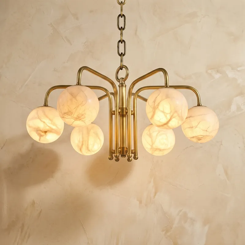 Brass 6-orb Alabaster Pendant Light — YIOSI Lamps LED Landscape Lights  3000K