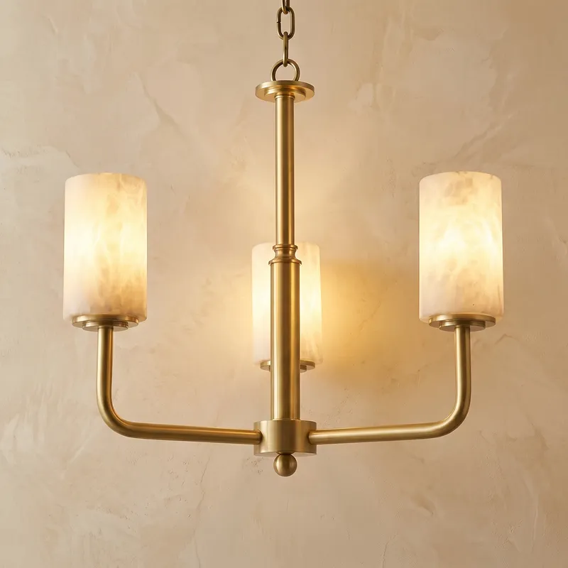 Brass 3-Arm Cylinder Alabaster Pendant Light — YIOSI Lamps LED Landscape Lights  3000K