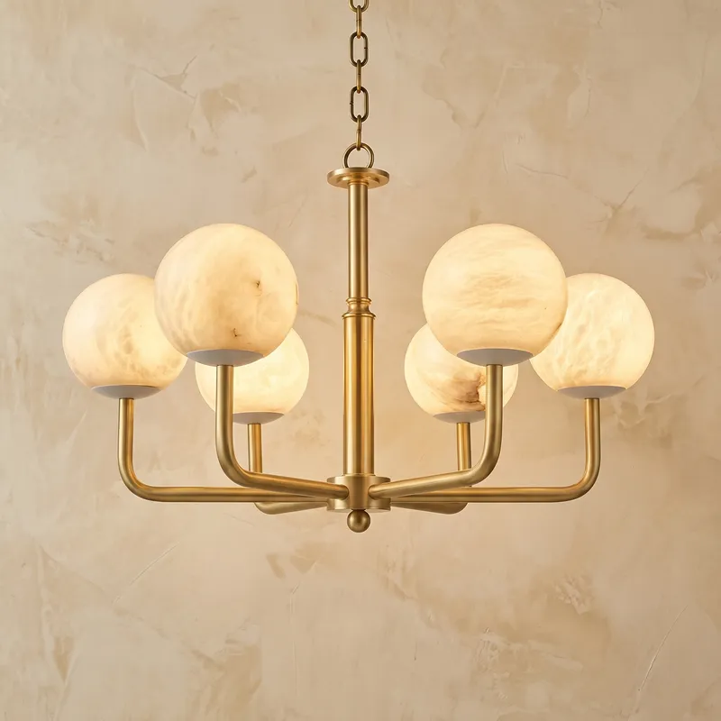 Brass 6-Arm Orb Alabaster Pendant Light — YIOSI Lamps LED Landscape Lights  3000K