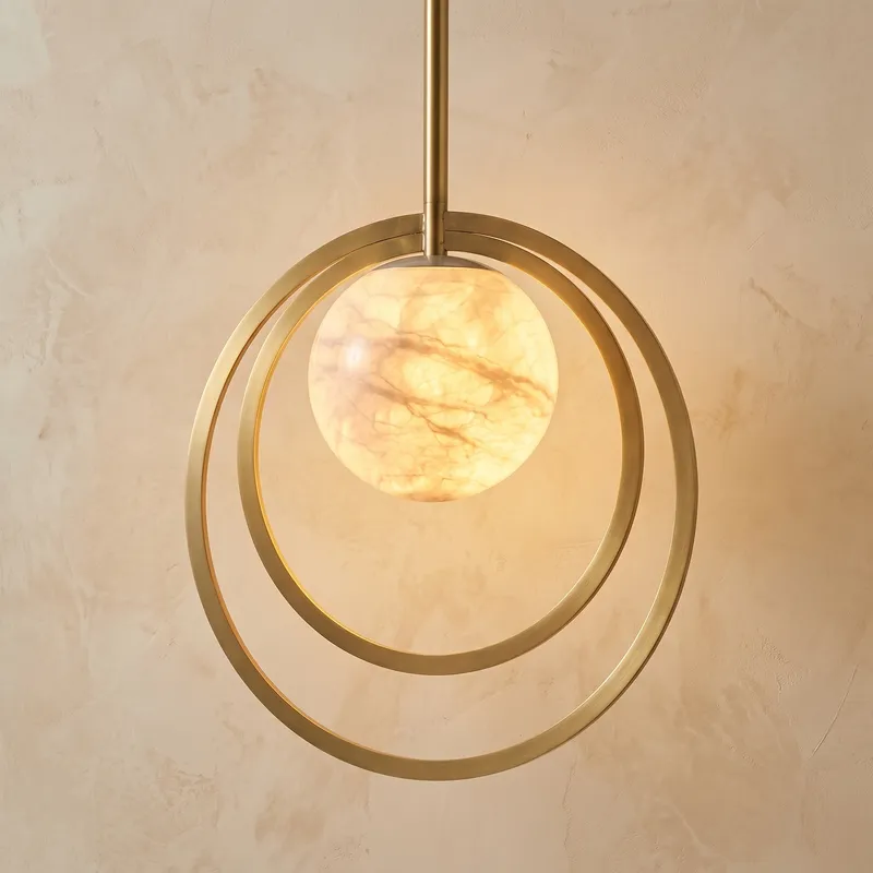 Double Ring + Orb Alabaster Pendant Light — YIOSI Lamps LED Landscape Lights  3000K