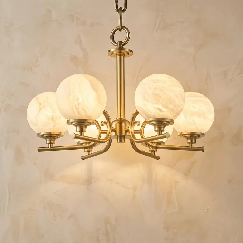 Brass 6-Arm Chandelier Alabaster — YIOSI Lamps LED Landscape Lights  3000K