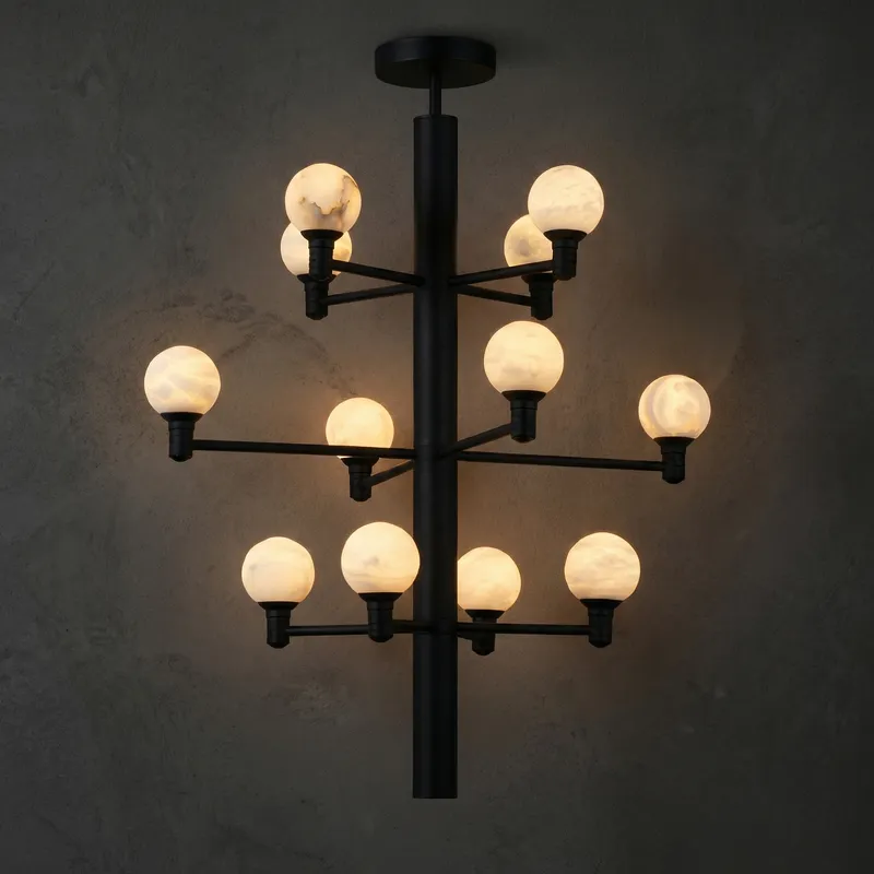 Ramo Globe Alabaster Chandelier — Black — YIOSI Lamps LED Landscape Lights  