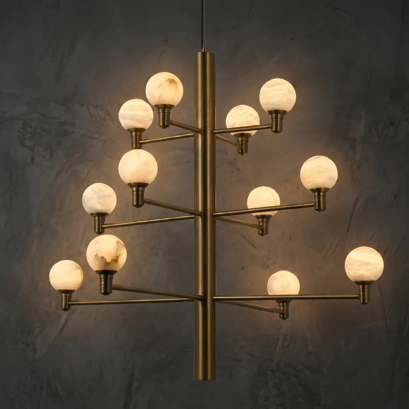 Ramo Globe Alabaster Chandelier — Brass — YIOSI Lamps LED Landscape Lights  