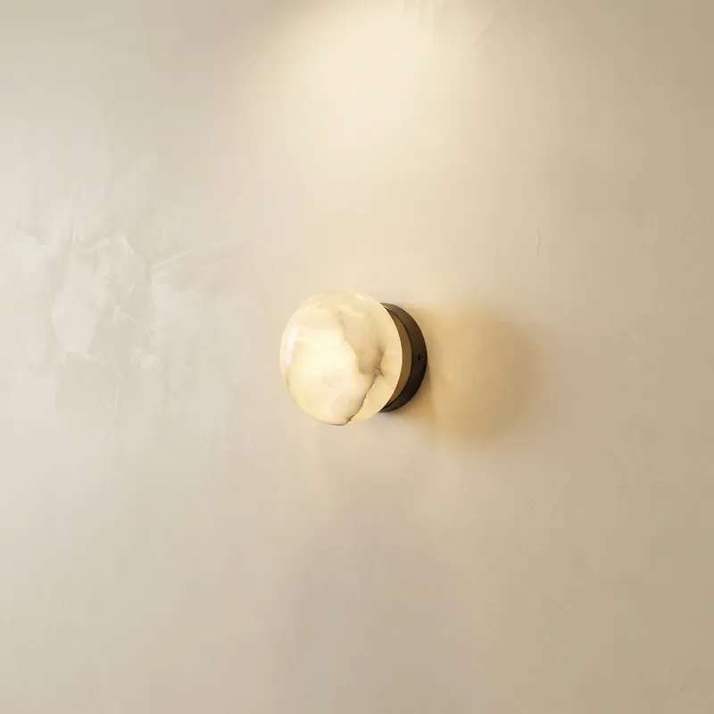 Luna Disc Medium Orb Alabaster Black Wall Sconce — YIOSI Lamps LED Wall Lights  