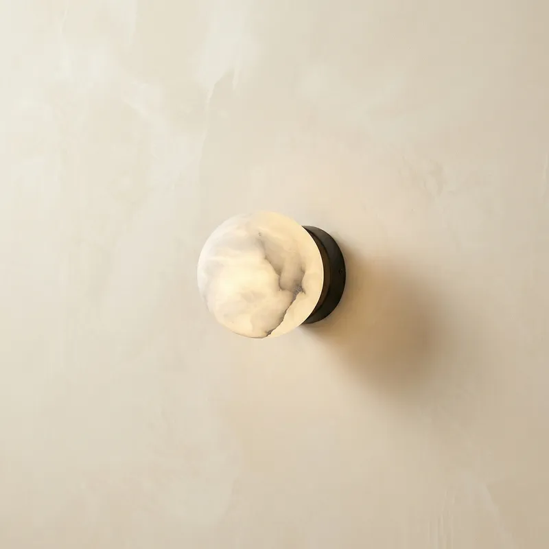 Luna Disc Compact Orb Alabaster Black Wall Sconce — YIOSI Lamps LED Wall Lights  