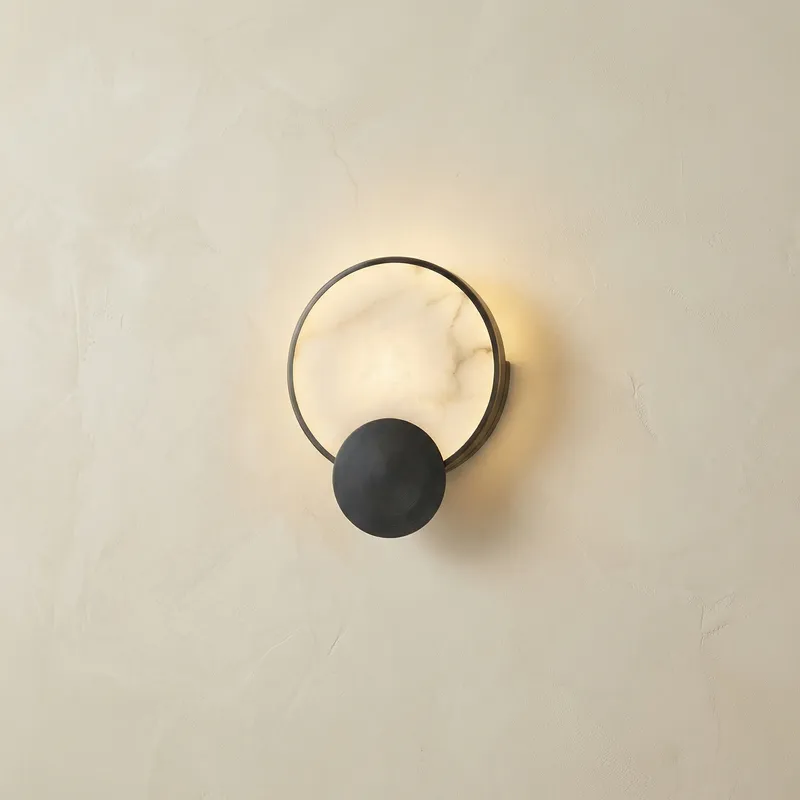 Sculpted Form Ring & Orb Alabaster Wall Sconce — YIOSI Lamps LED Wall Lights 40.0W 