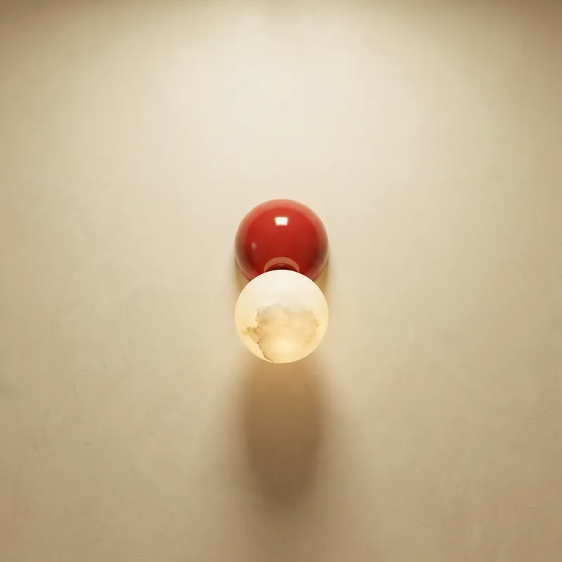 Duo Sphere Crimson Eclipse Alabaster Wall Sconce — YIOSI Lamps LED Wall Lights  