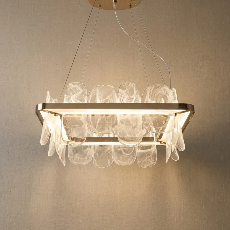 Yiosi Iris Handblown Glass Petal  Square Chandelier — YIOSI Lamps LED Landscape Lights  3000K