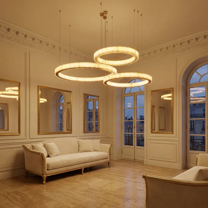 Yiosi Madison Triple-Ring Alabaster Chandelier — YIOSI Lamps LED Landscape Lights  3000K