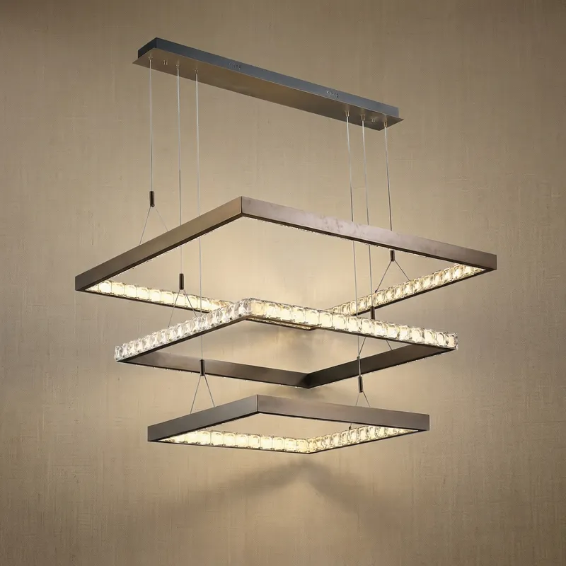 Yiosi Drake Triple-Tier Square Crystal Chandelier 40.9" W — YIOSI Lamps LED Landscape Lights  3000K