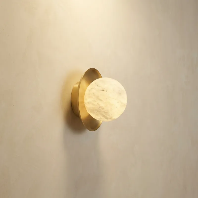 Eclipse Orb Curved Brass Disc Alabaster Wall Sconce — YIOSI Lamps LED Wall Lights  