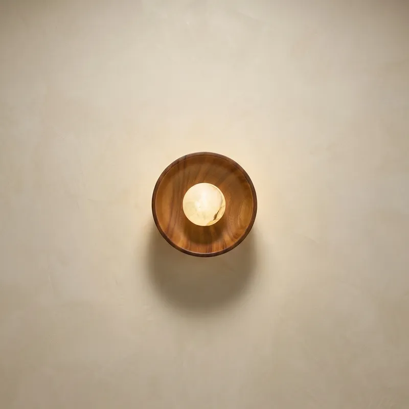 Bosco Wood Walnut Disc Alabaster Wall Sconce — YIOSI Lamps LED Wall Lights  