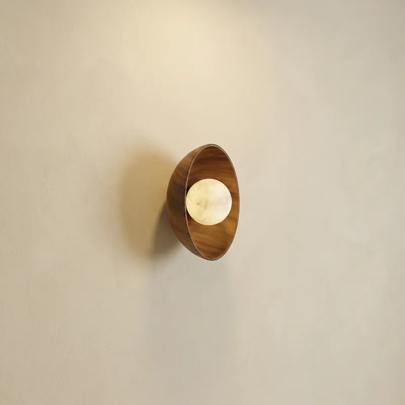 Bosco Wood Carved Bowl Alabaster Wall Sconce — YIOSI Lamps LED Wall Lights  3000K