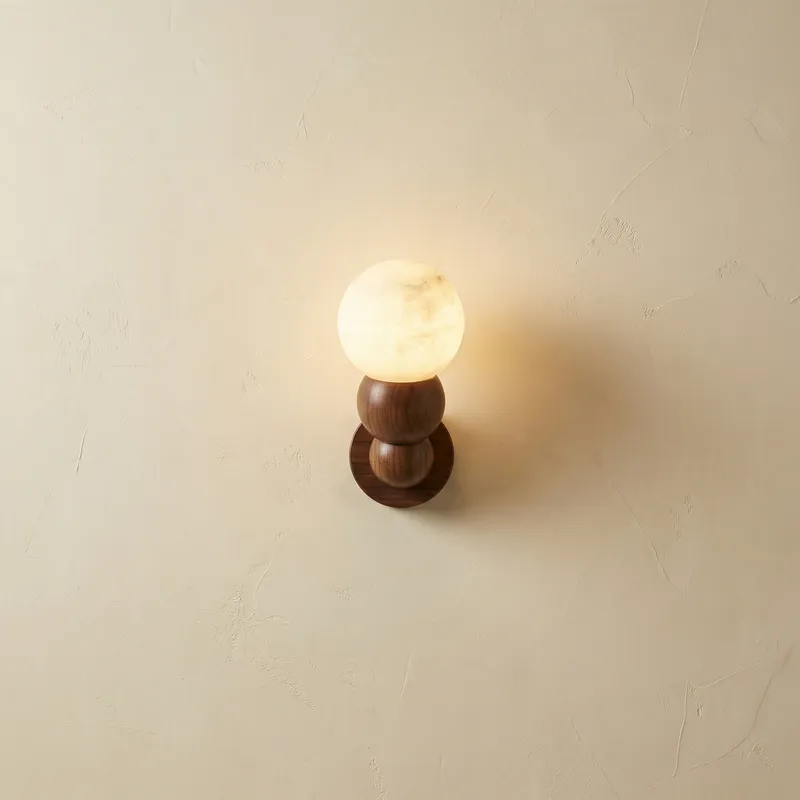 Bosco Wood Turned Base Alabaster Sphere Wall Sconce — YIOSI Lamps LED Wall Lights 40.0W 