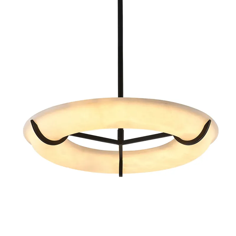 Carve Alabaster Pendant Light – Hand‑Carved Stone Shade with Black Frame — YIOSI Lamps LED Landscape Lights  3000K