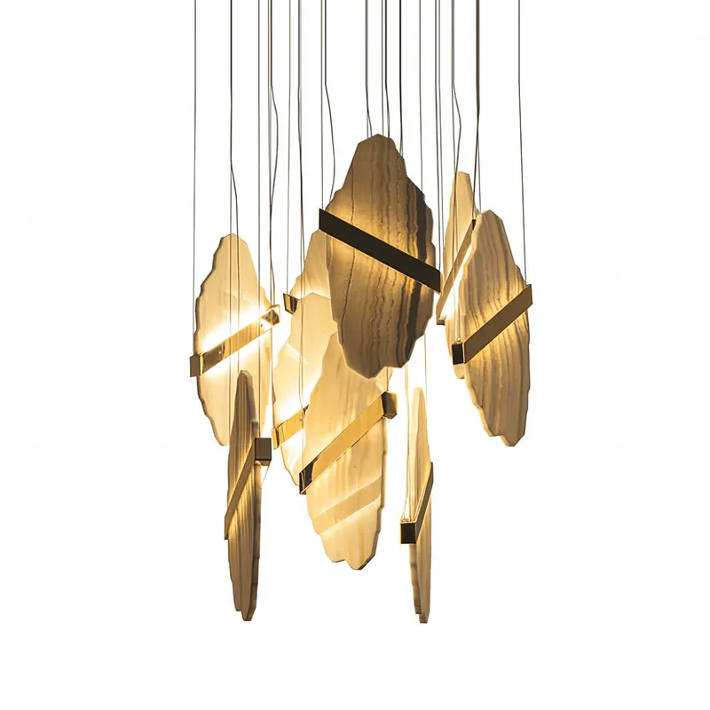 Gold-White Alabaster LED Chandelier with Seven Panels — YIOSI Lamps LED Troffers & Panels  