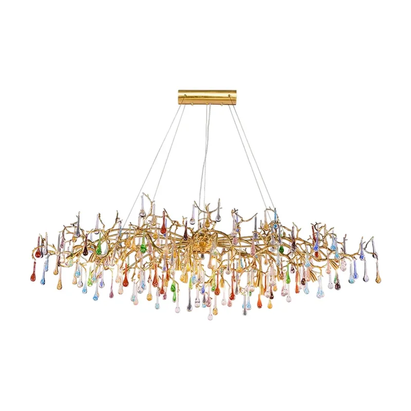 Colorful Raindrop Brass Branch Chandelier with Crystal Accents — YIOSI Lamps LED Landscape Lights  