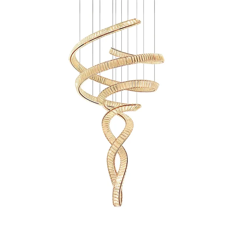 Long Spiral Crystal Chandelier with Stainless Steel Frame — YIOSI Lamps LED Landscape Lights  3000K