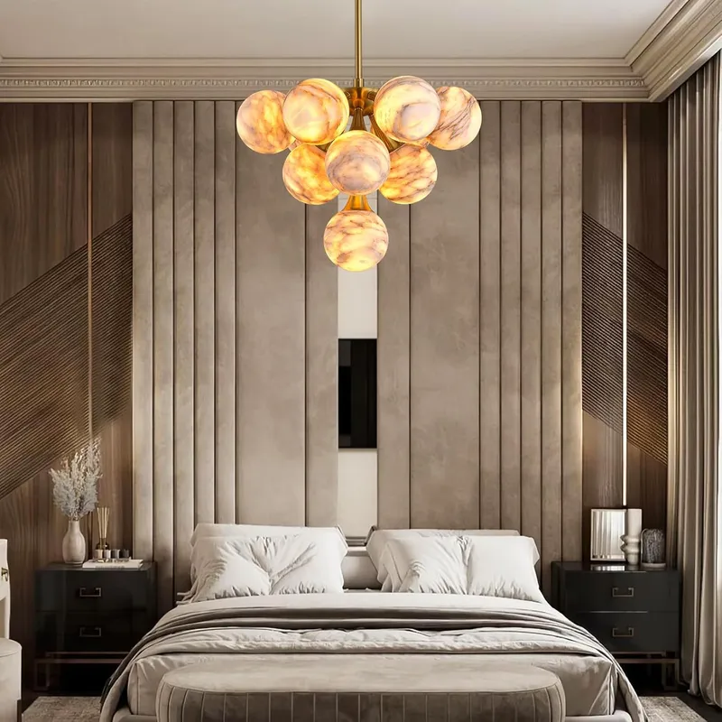Modern Round Alabaster Chandelier — YIOSI Lamps LED Landscape Lights  3000K