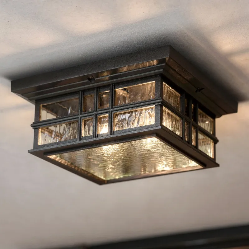UKC10015 Craftsman Outdoor Ceiling Light, 5.25''H x 12''W x 12''Dep, Textured Black Finish, Lyndale Collection — Urban Ambiance LED Linear Lights 75.0W 3000K