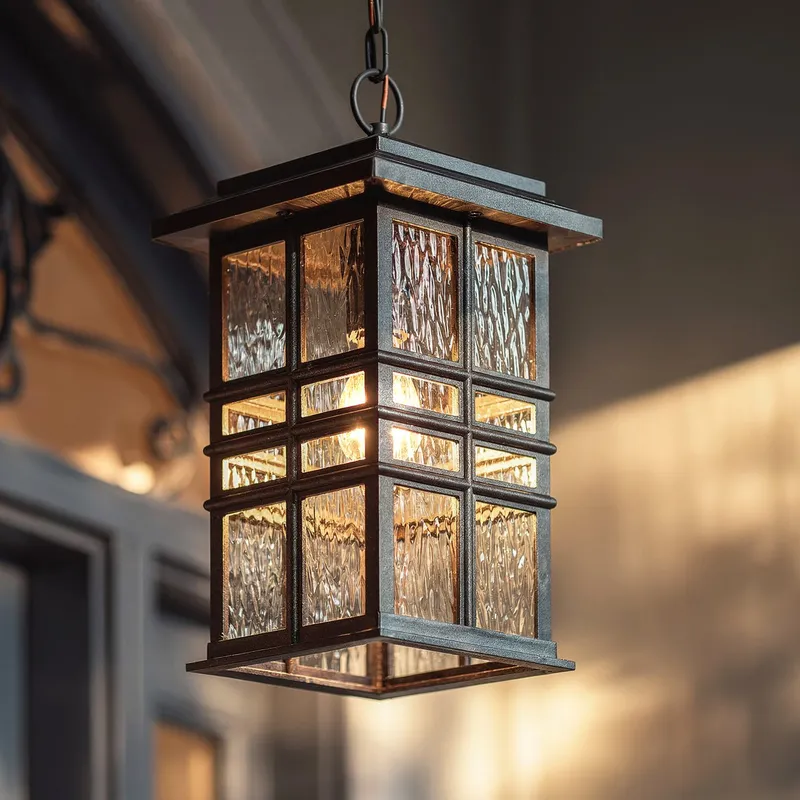 UKC10012 Craftsman Outdoor Pendant, 18''H x 9.5''W x 9.5''Dep, Textured Black Finish, Lyndale Collection — Urban Ambiance LED Landscape Lights 150.0W 3000K