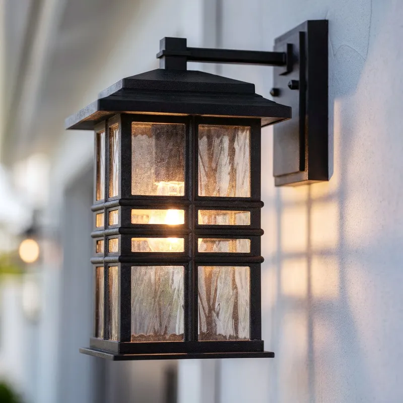UKC10003 Craftsman Outdoor Wall Sconce, 14.25''H x 8''W x 9''Dep, Textured Black Finish, Lyndale Collection — Urban Ambiance LED Wall Lights 100.0W 3000K