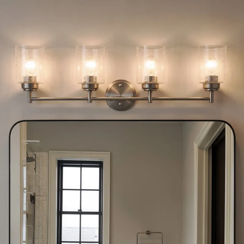 UKC20510 Industrial Indoor Bath Light, 9.25''H x 30''W x 6.5''Dep, Brushed Nickel Finish, Ravencourt Collection — Urban Ambiance LED Linear Lights 75.0W 3000K