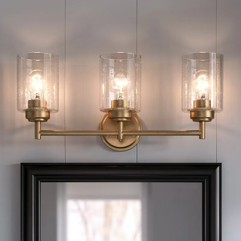 UKC20505 Industrial Indoor Bath Light, 9.25''H x 21.5''W x 6.5''Dep, Natural Brass Finish, Ravencourt Collection — Urban Ambiance LED Linear Lights 75.0W 3000K