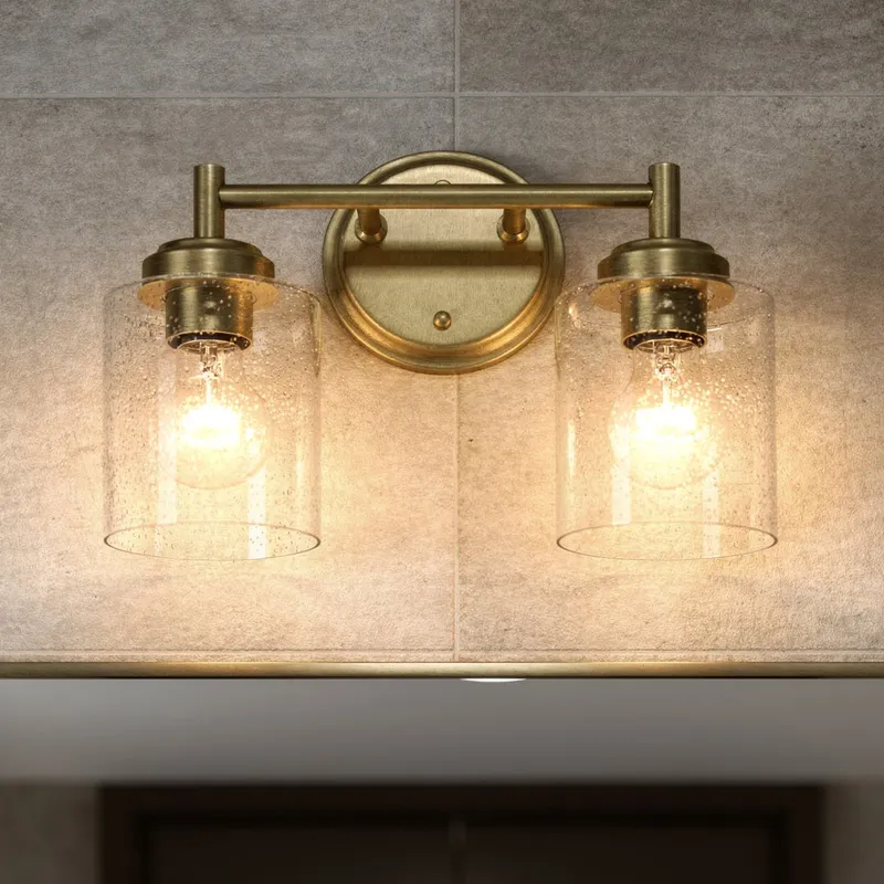 UKC20501 Industrial Indoor Bath Light, 9.25''H x 13''W x 6.5''Dep, Natural Brass Finish, Ravencourt Collection — Urban Ambiance LED Linear Lights 75.0W 3000K