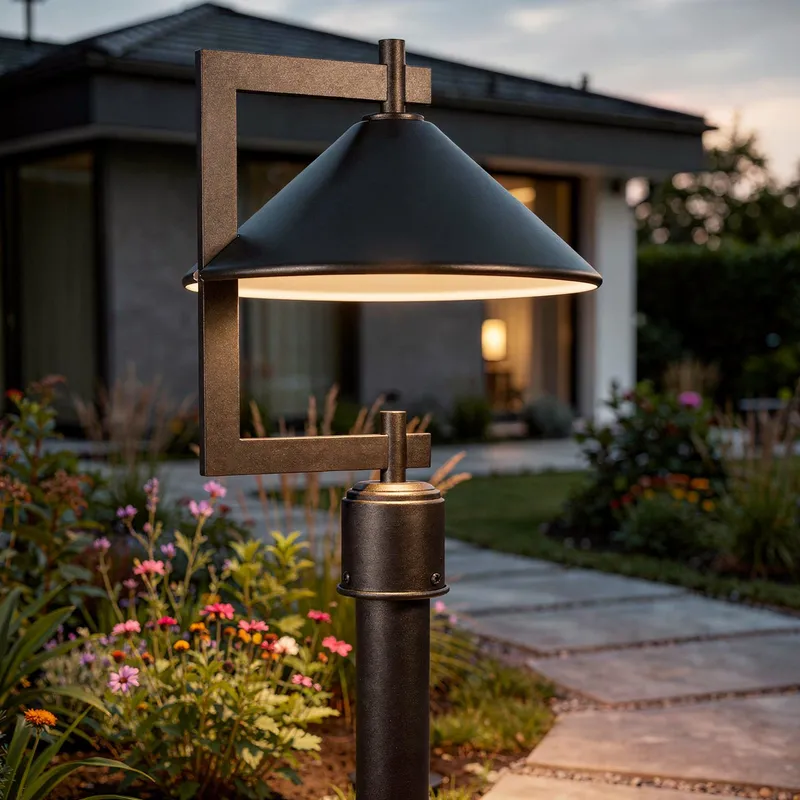 UKC10076 Industrial Outdoor Post Light, 16''H x 12''W x 12''Dep, Black Finish, Fairmont Collection — Urban Ambiance LED Lighting Controls 40.0W 3000K