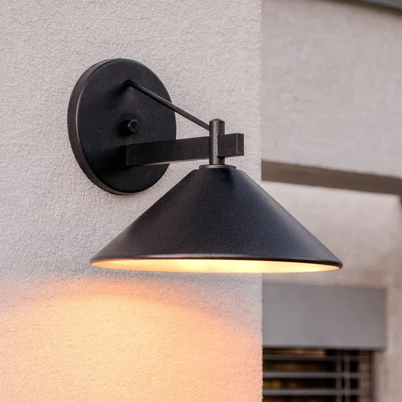 UKC10074 Industrial Outdoor Wall Sconce, 10''H x 12''W x 13''Dep, Black Finish, Fairmont Collection — Urban Ambiance LED Wall Lights 40.0W 3000K