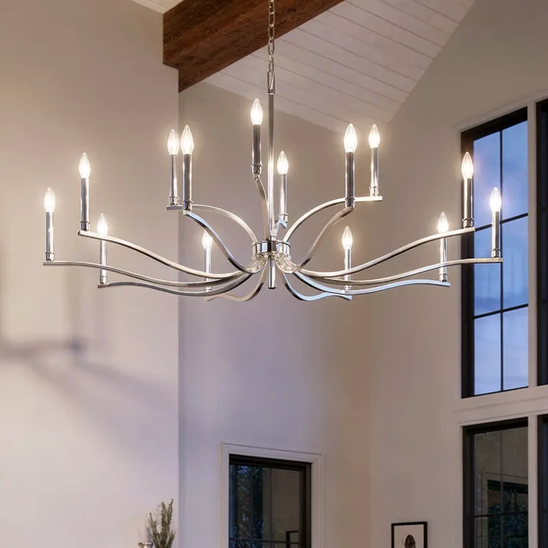 UKC20401 Classic Indoor Chandelier, 27.25''H x 52.75''W x 52.75''Dep, Polished Nickel Finish, Brentwick Collection — Urban Ambiance LED Landscape Lights 60.0W 3000K