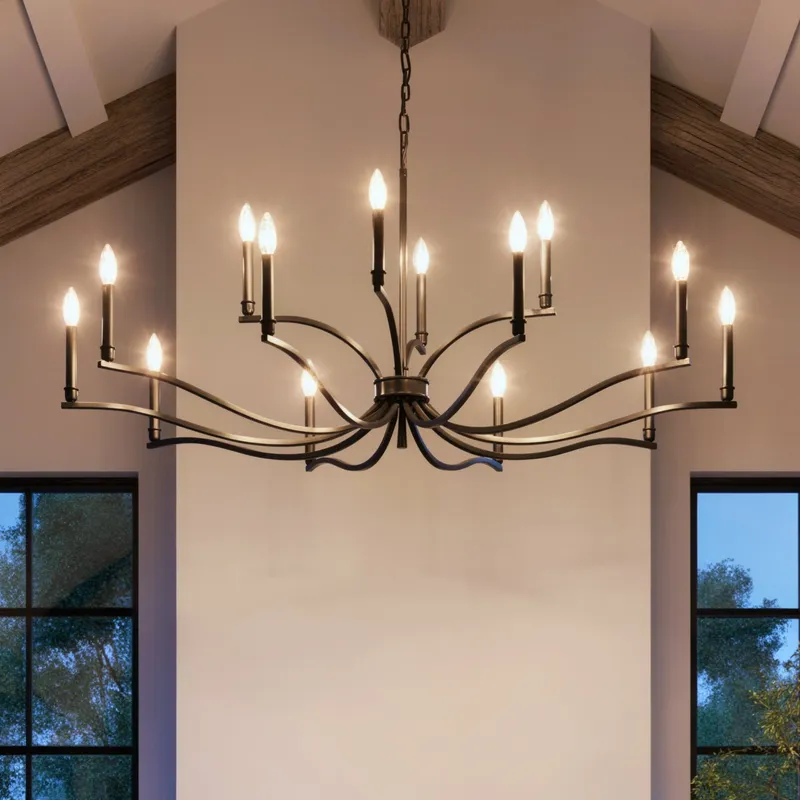 UKC20399 Classic Indoor Chandelier, 27.25''H x 52.75''W x 52.75''Dep, Black Finish, Brentwick Collection — Urban Ambiance LED Landscape Lights 60.0W 3000K