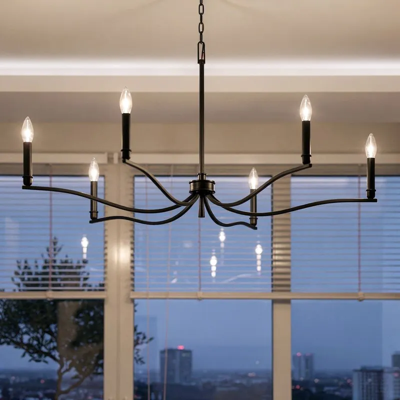 UKC20393 Classic Indoor Chandelier, 22.25''H x 42''W x 42''Dep, Black Finish, Brentwick Collection — Urban Ambiance LED Landscape Lights 60.0W 3000K