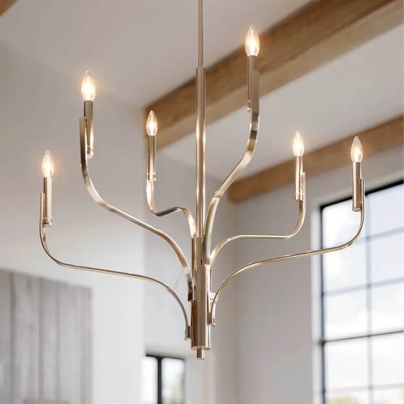 UKC20362 Modern Indoor Chandelier, 33''H x 36.25''W x 36.25''Dep, Polished Nickel Finish, Westmere Collection — Urban Ambiance LED Linear Lights 60.0W 3000K