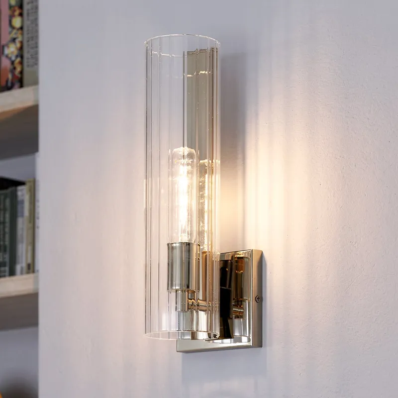 UKC20343 Contemporary Indoor Wall Sconce, 14''H x 4.75''W x 5''Dep, Polished Nickel Finish, Rivendale Collection — Urban Ambiance LED Wall Lights 60.0W 3000K