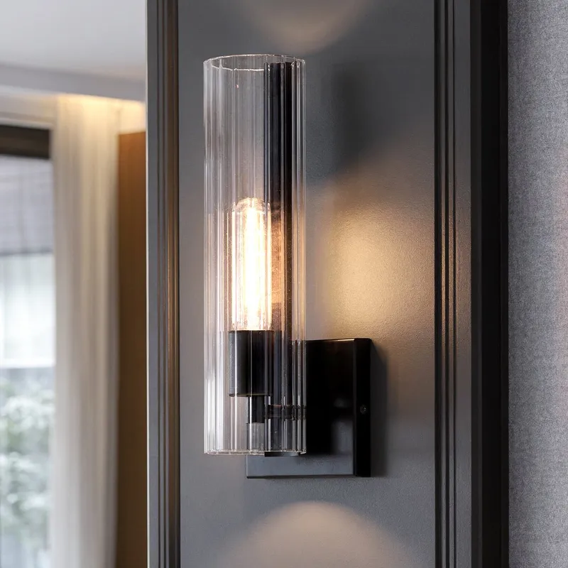 UKC20340 Contemporary Indoor Wall Sconce, 14''H x 4.75''W x 5''Dep, Black Finish, Rivendale Collection — Urban Ambiance LED Wall Lights 60.0W 3000K