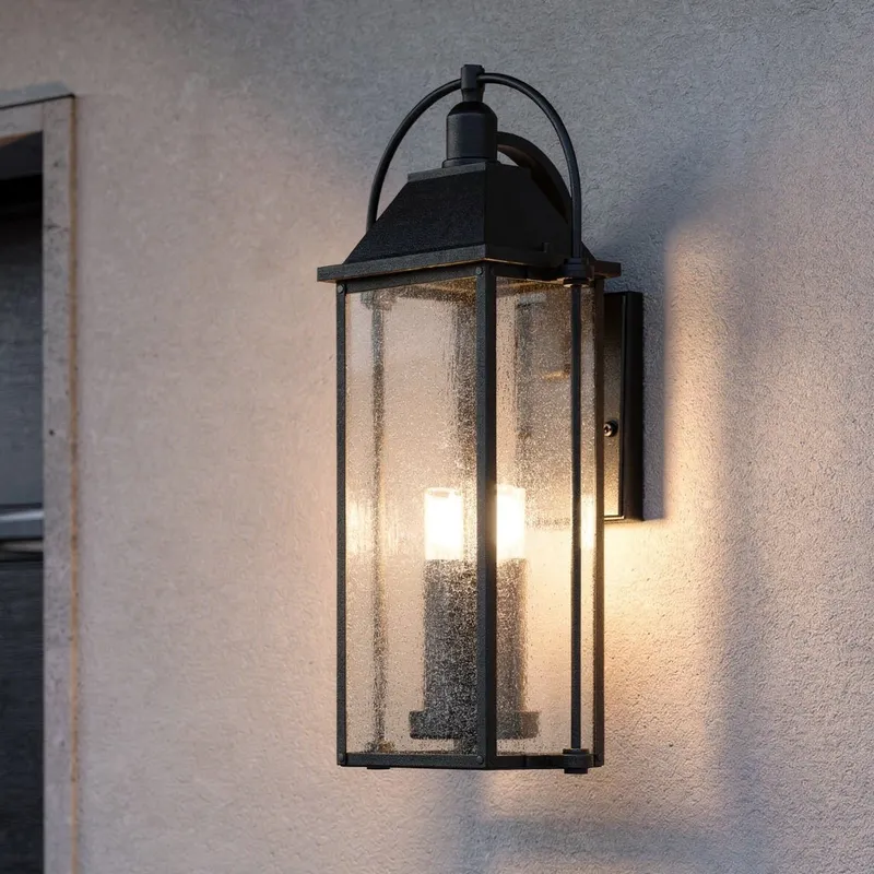 UKC10044 Craftsman Outdoor Wall Sconce, 28.75''H x 12.5''W x 9.25''Dep, Textured Black Finish, Halbrook Collection — Urban Ambiance LED Linear Lights 60.0W 3000K