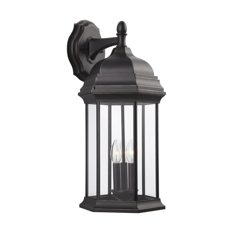 Sevier Extra Large Three Light Downlight Outdoor Wall Lantern Traditional Fixture 12.5" Width 23.25" Height Die Cast Aluminum Rectangular Clear Shade in Antique Bronze — Foundry Lighting LED Downlights 8.0W 
