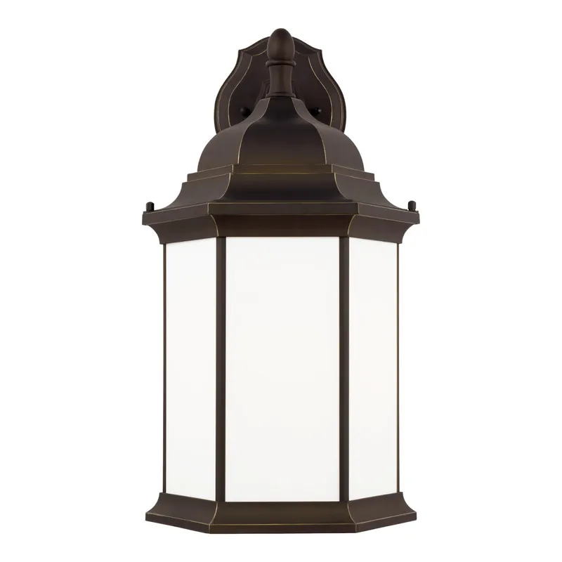 Sevier Extra Large One Light Downlight Outdoor Wall Lantern Traditional Fixture 12.5" Width 23.25" Height Die Cast Aluminum Rectangular Satin Etched Shade in Antique Bronze — Foundry Lighting LED Downlights 8.0W 
