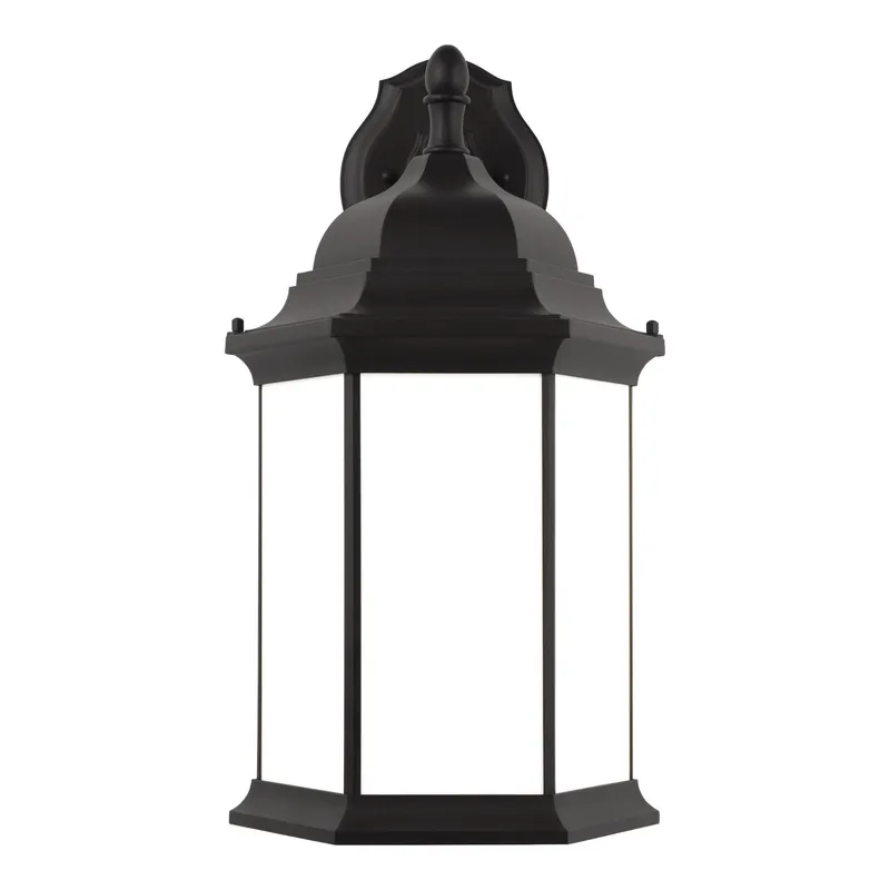 Sevier Extra Large One Light Downlight Outdoor Wall Lantern Traditional Fixture 12.5" Width 23.25" Height Die Cast Aluminum Rectangular Satin Etched Shade in Black — Foundry Lighting LED Downlights 8.0W 