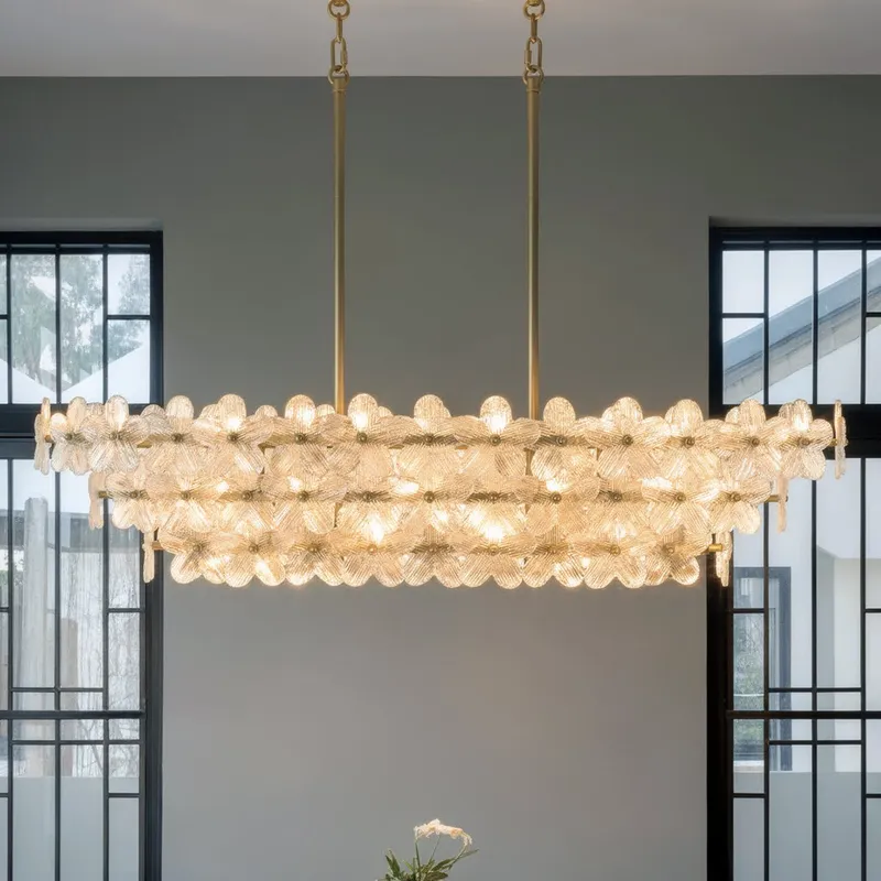UQL22152 Glam Indoor Chandelier, 9.5''H x 42''W x 15.5''Dep, Brushed Gold Finish, Rookleigh Collection — Urban Ambiance LED Linear Lights 15.0W 3000K