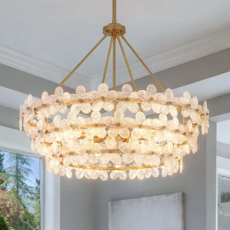 UQL22151 Glam Indoor Pendant, 27''H x 31.25''W x 31.25''Dep, Brushed Gold Finish, Rookleigh Collection — Urban Ambiance LED Landscape Lights 15.0W 3000K