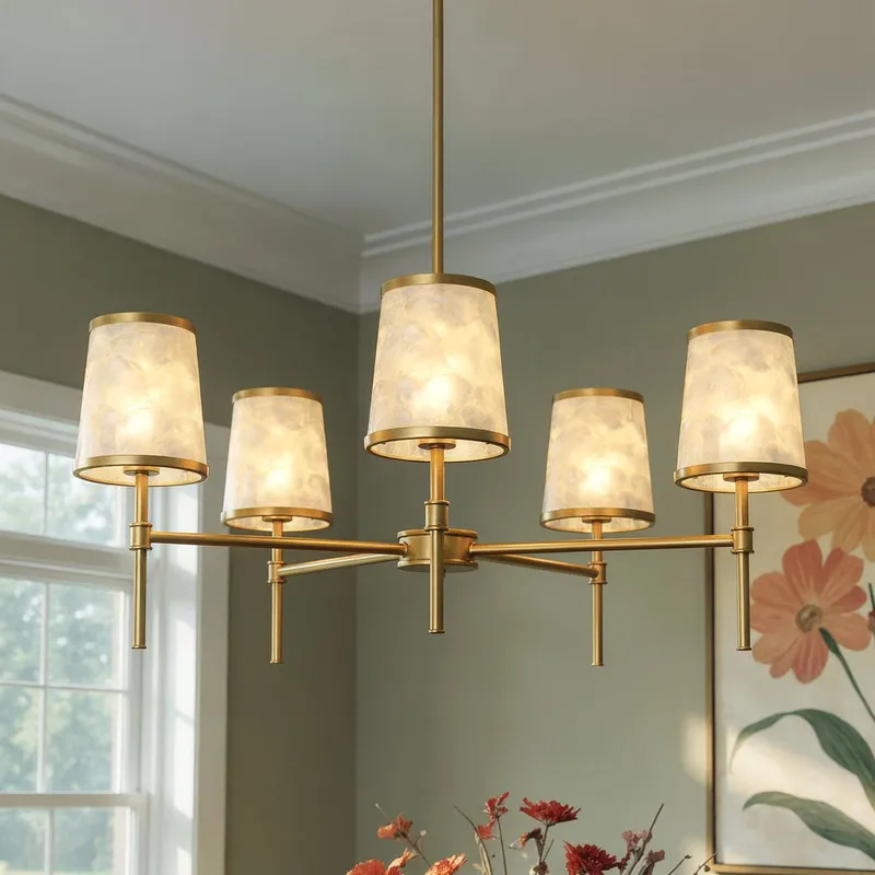 UQL22141 Transitional Indoor Chandelier, 13.5''H x 32''W x 32''Dep, Brushed Gold Finish, Evershaw Collection — Urban Ambiance LED Landscape Lights 15.0W 3000K