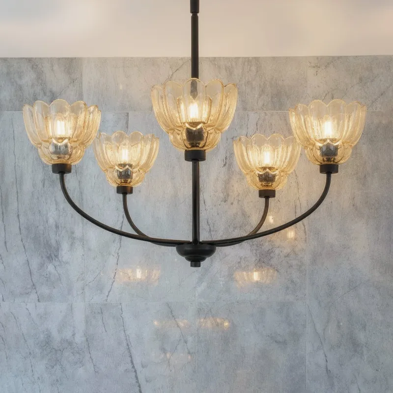 UQL22125 Art Deco Indoor Chandelier, 12.25''H x 28''W x 28''Dep, Mottled Cocoa Finish, Larkham Collection — Urban Ambiance LED Landscape Lights 15.0W 3000K