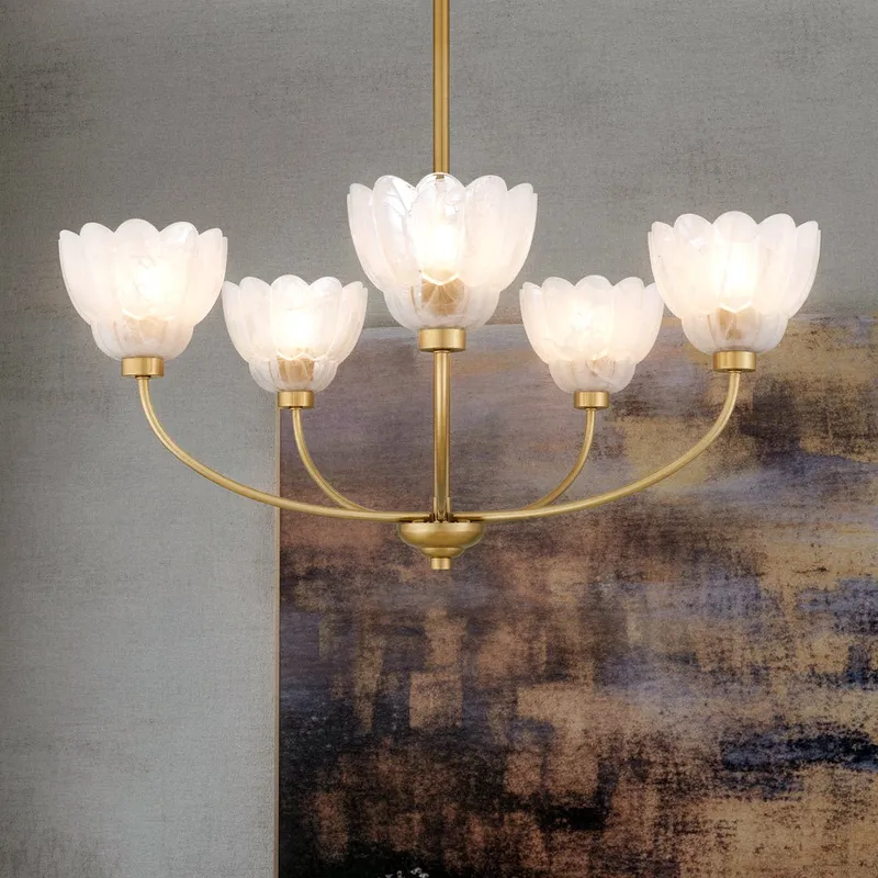 UQL22124 Art Deco Indoor Chandelier, 12.25''H x 28''W x 28''Dep, Brushed Gold Finish, Larkham Collection — Urban Ambiance LED Landscape Lights 15.0W 3000K