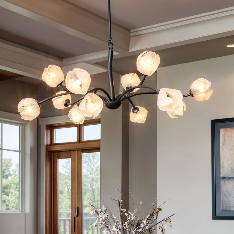 UQL22092 Natural Indoor Chandelier, 17.75''H x 40''W x 40''Dep, Matte Black Finish, Alderwick Collection — Urban Ambiance LED Landscape Lights 10.0W 3000K