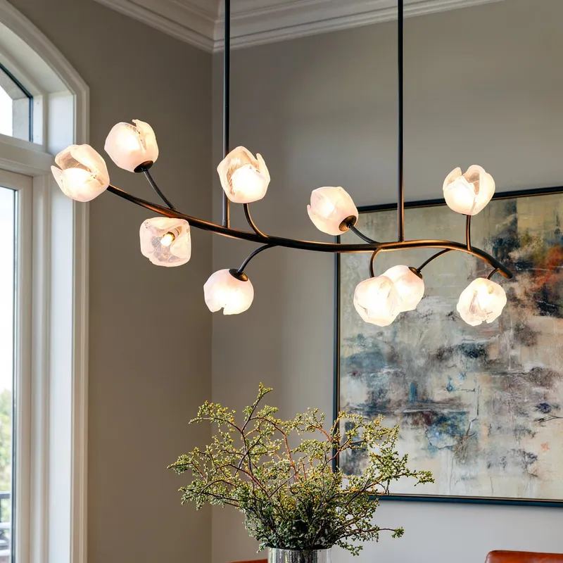 UQL22090 Natural Indoor Chandelier, 16.5''H x 48.5''W x 16.25''Dep, Matte Black Finish, Alderwick Collection — Urban Ambiance LED Landscape Lights 10.0W 3000K