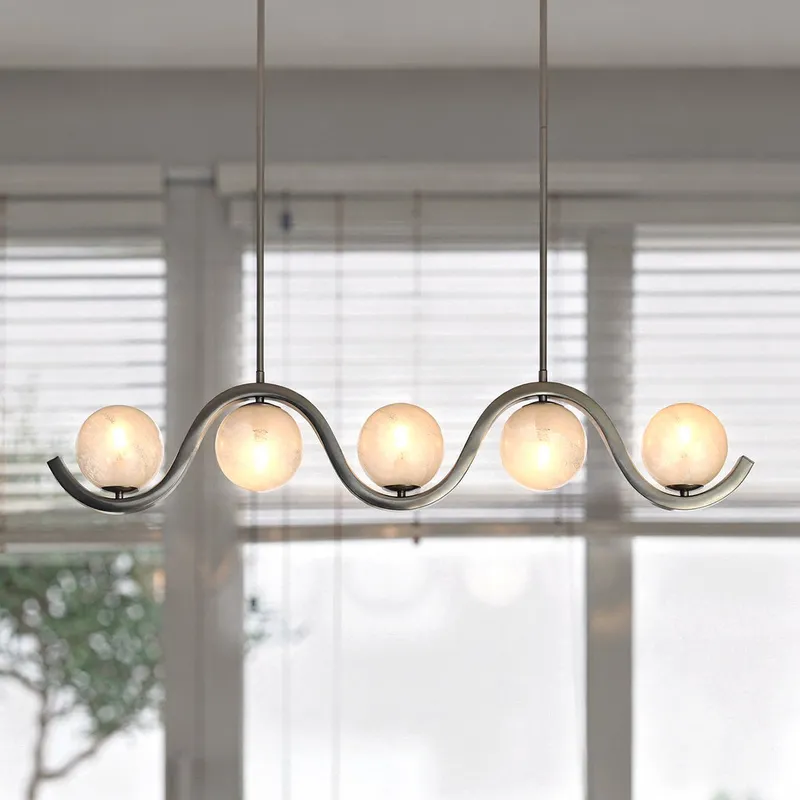 UQL22050 Mid-Century Modern Indoor Chandelier, 9.25''H x 49''W x 6''Dep, Brushed Nickel Finish, Yarwell Collection — Urban Ambiance LED Linear Lights 15.0W 3000K